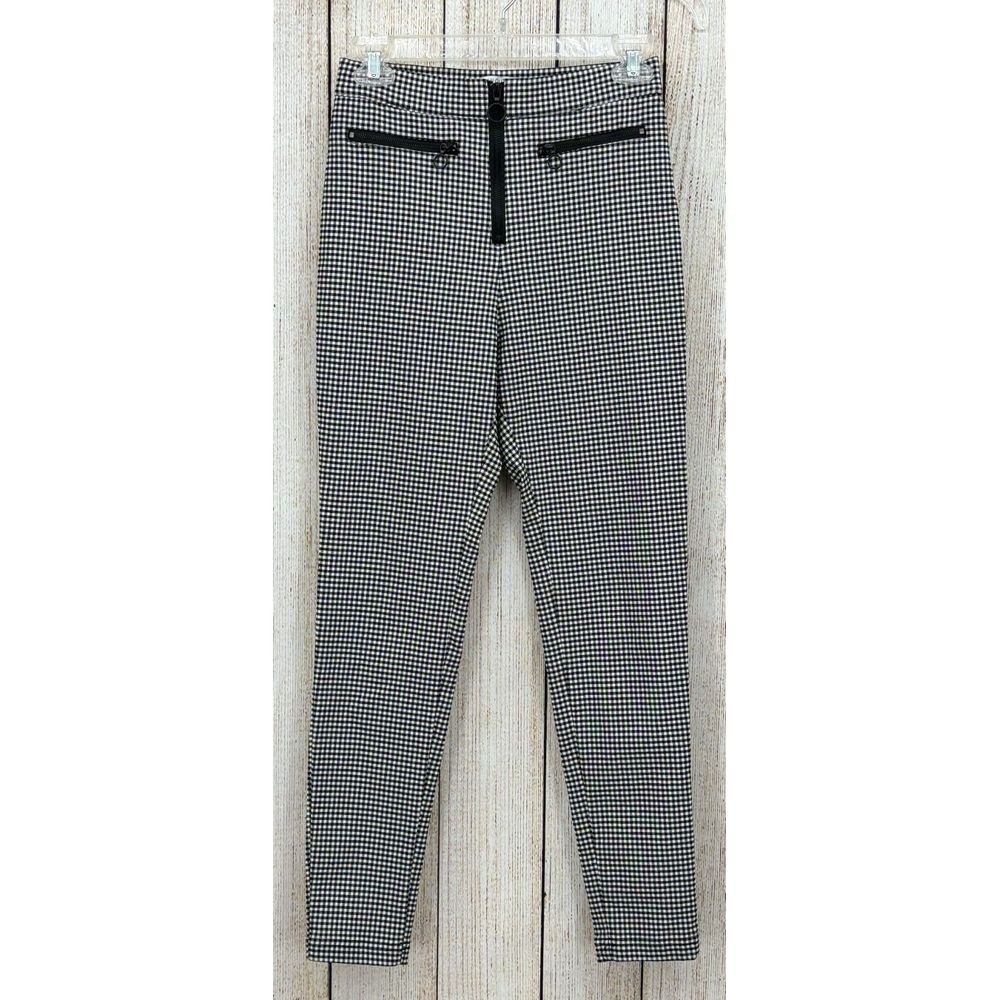 Urban Outfitters Susie Pants Size 2 Black‎ White Gingham High Waist Zip Front